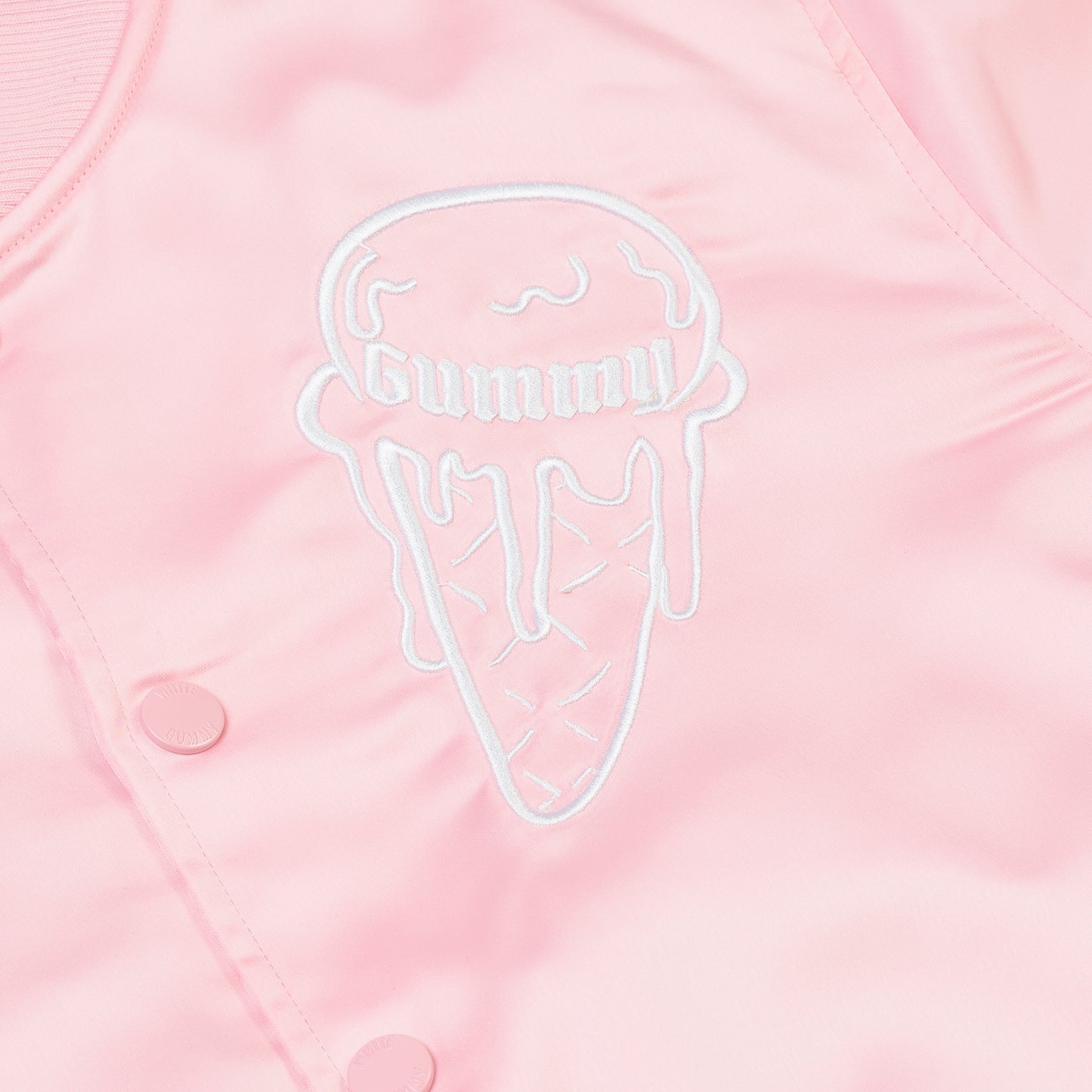 WHITE GUMMY SATIN BASEBALL JACKET - LIGHT PINK