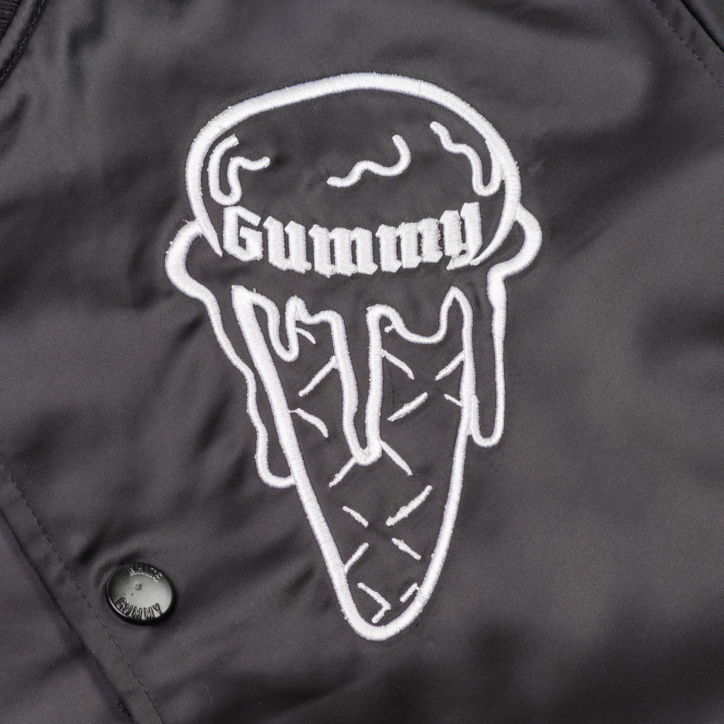 WHITE GUMMY SATIN BASEBALL JACKET - BLACK