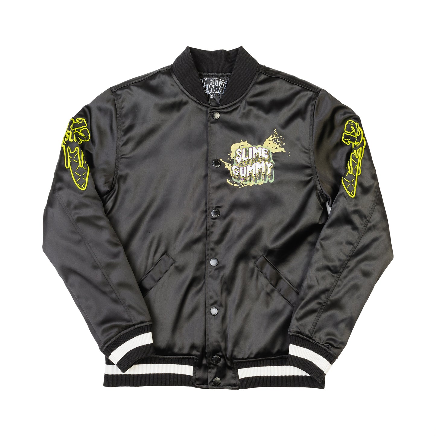 SLIME GUMMY SATIN BASEBALL JACKET - BLACK