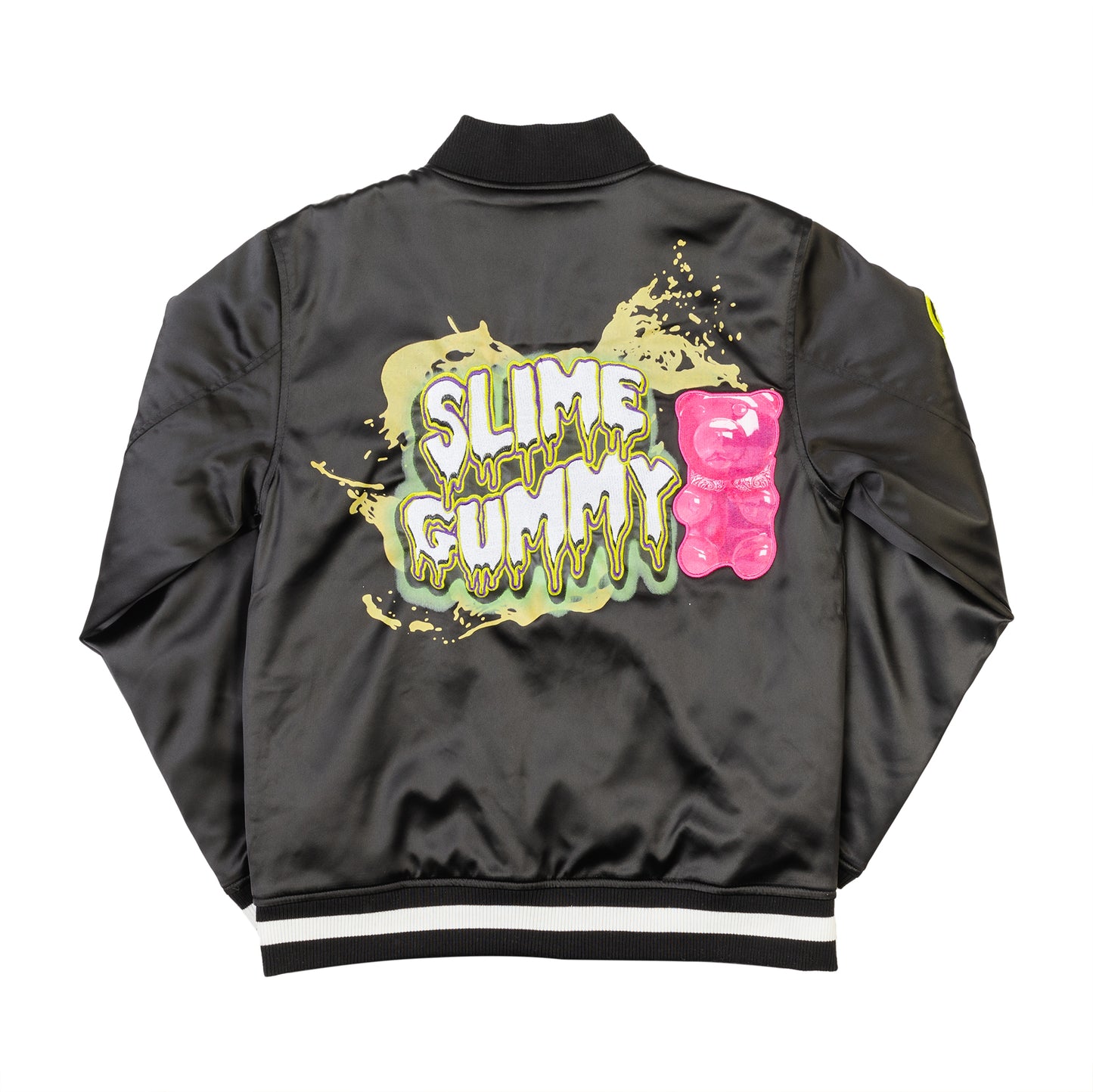 SLIME GUMMY SATIN BASEBALL JACKET - BLACK