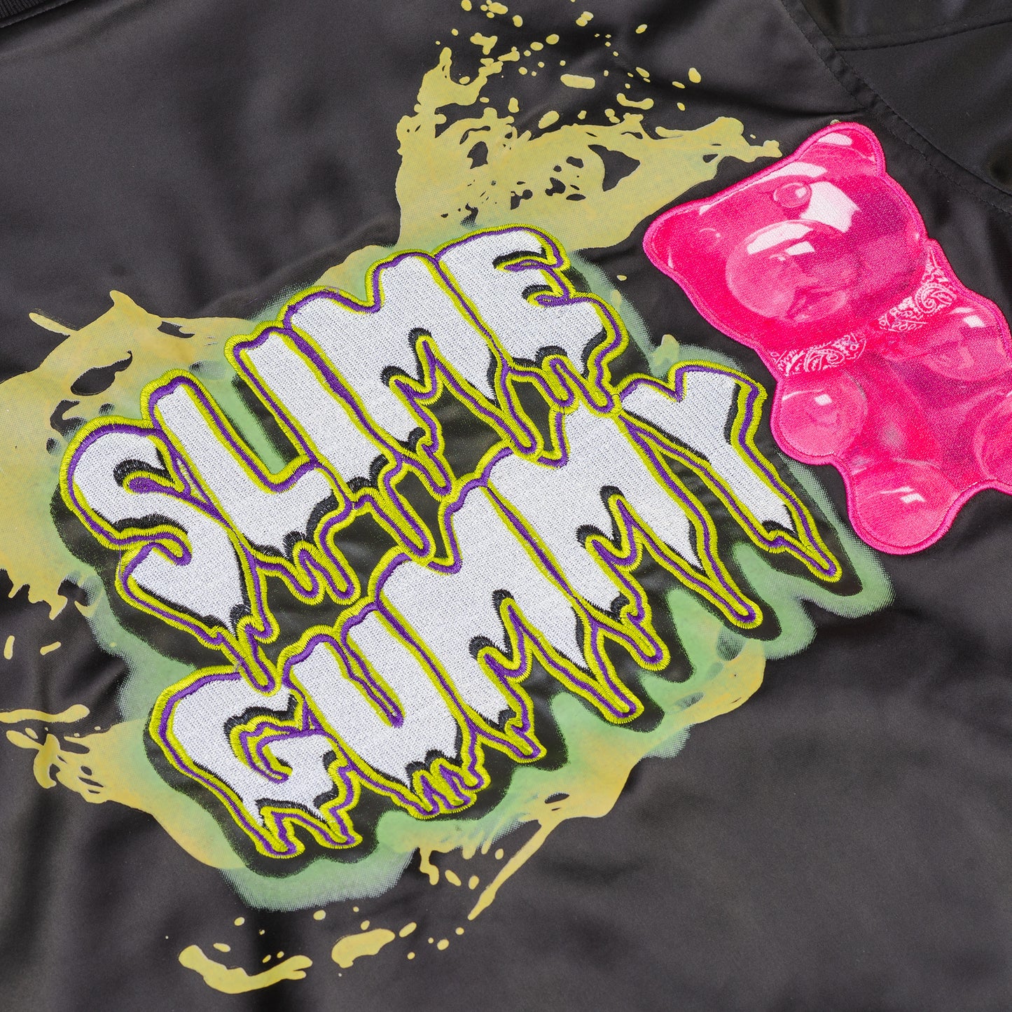 SLIME GUMMY SATIN BASEBALL JACKET - BLACK