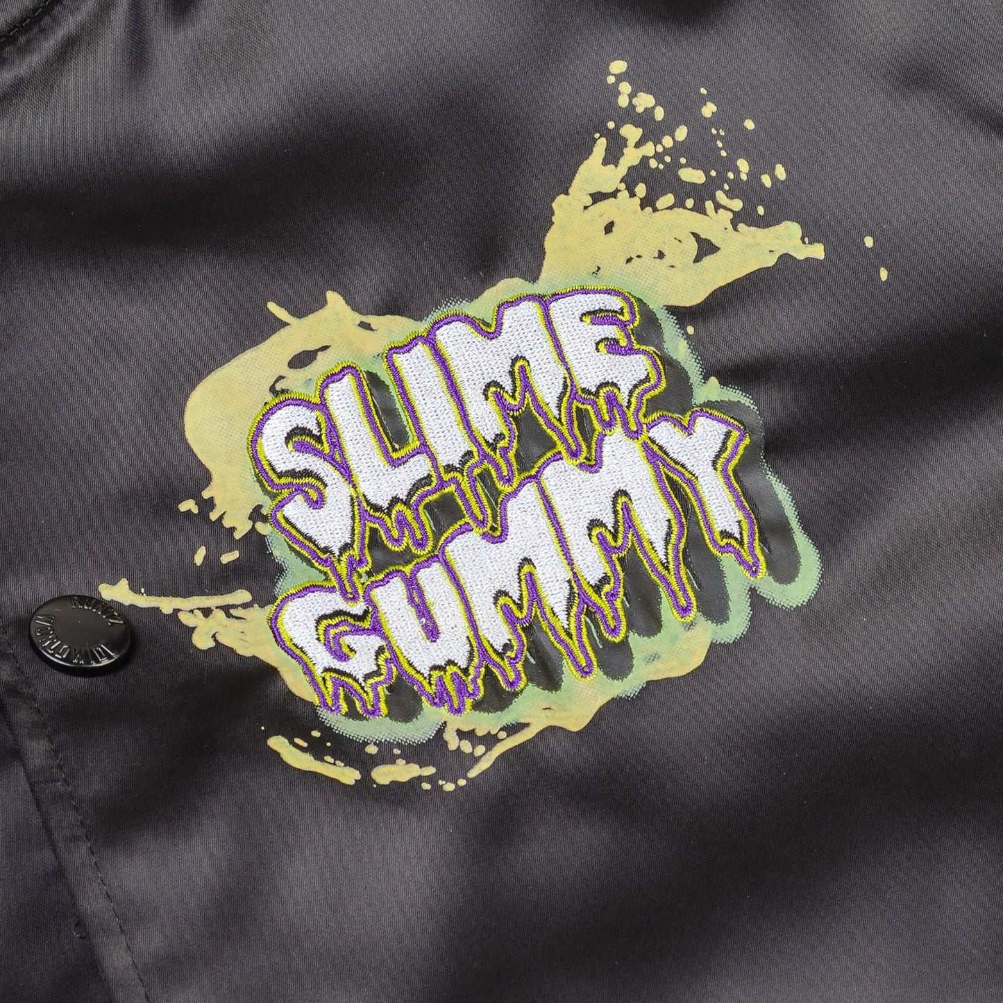 SLIME GUMMY SATIN BASEBALL JACKET - BLACK