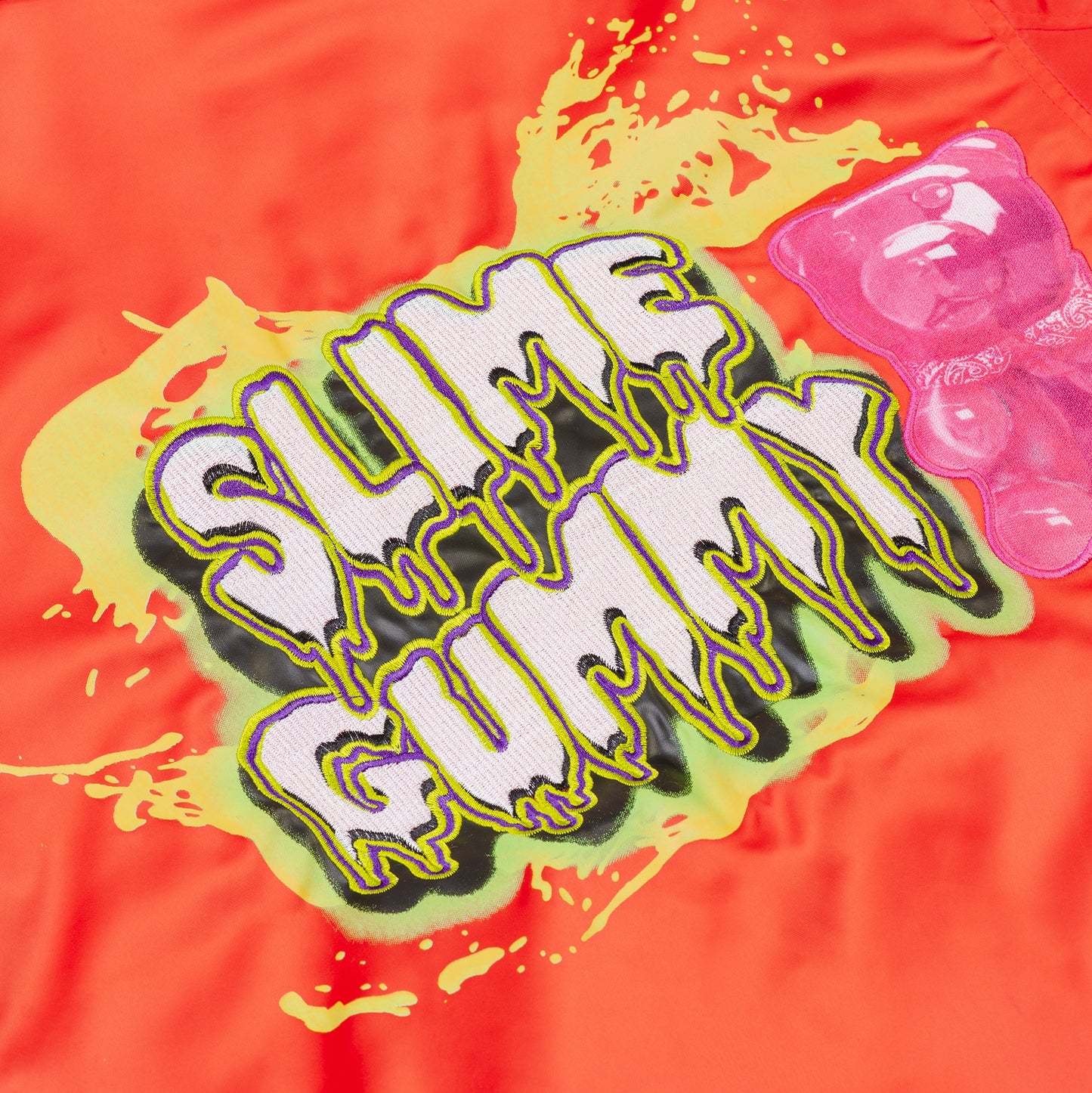 SLIME GUMMY SATIN BASEBALL JACKET - ORANGE