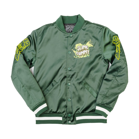 SLIME GUMMY SATIN BASEBALL JACKET - GREEN