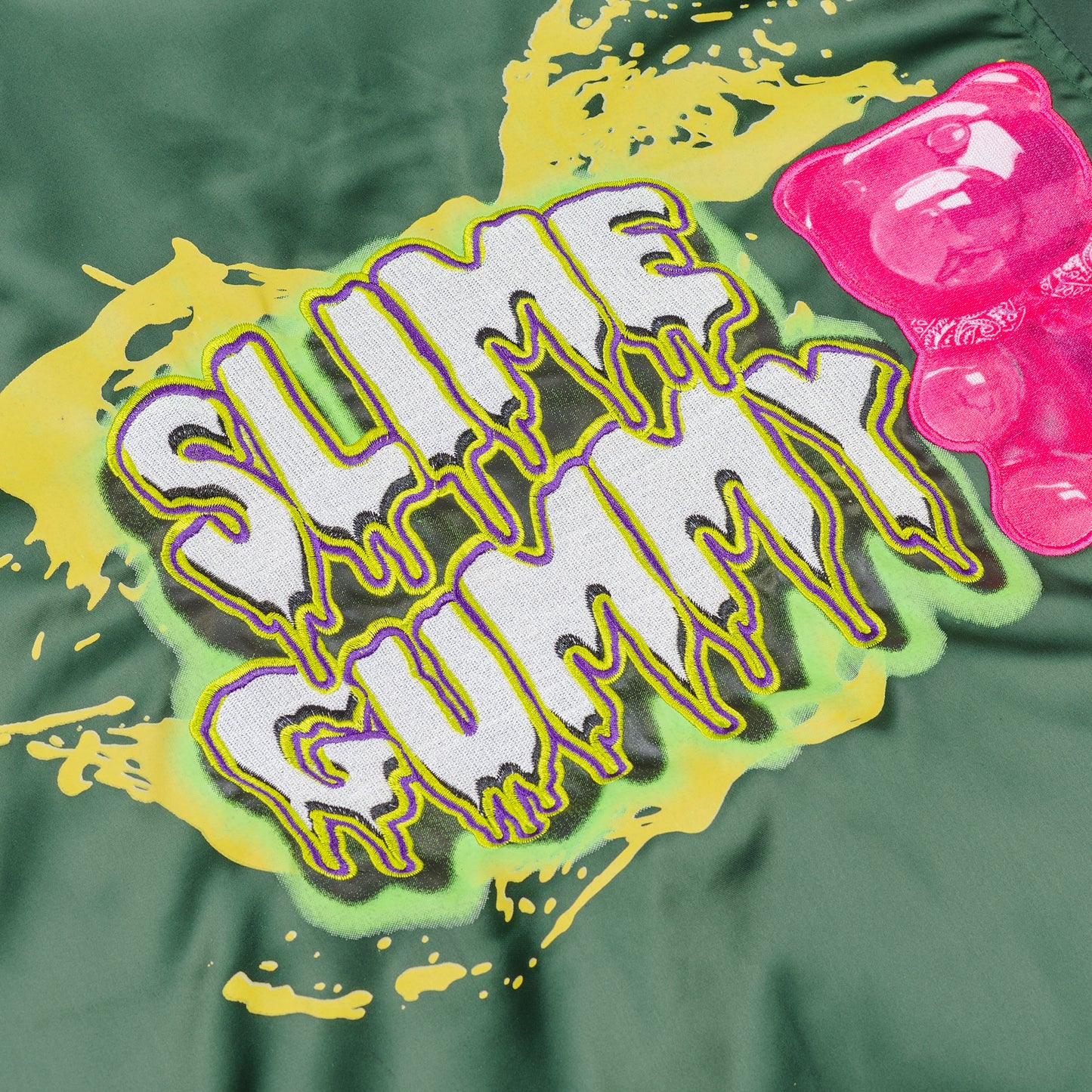 SLIME GUMMY SATIN BASEBALL JACKET - GREEN