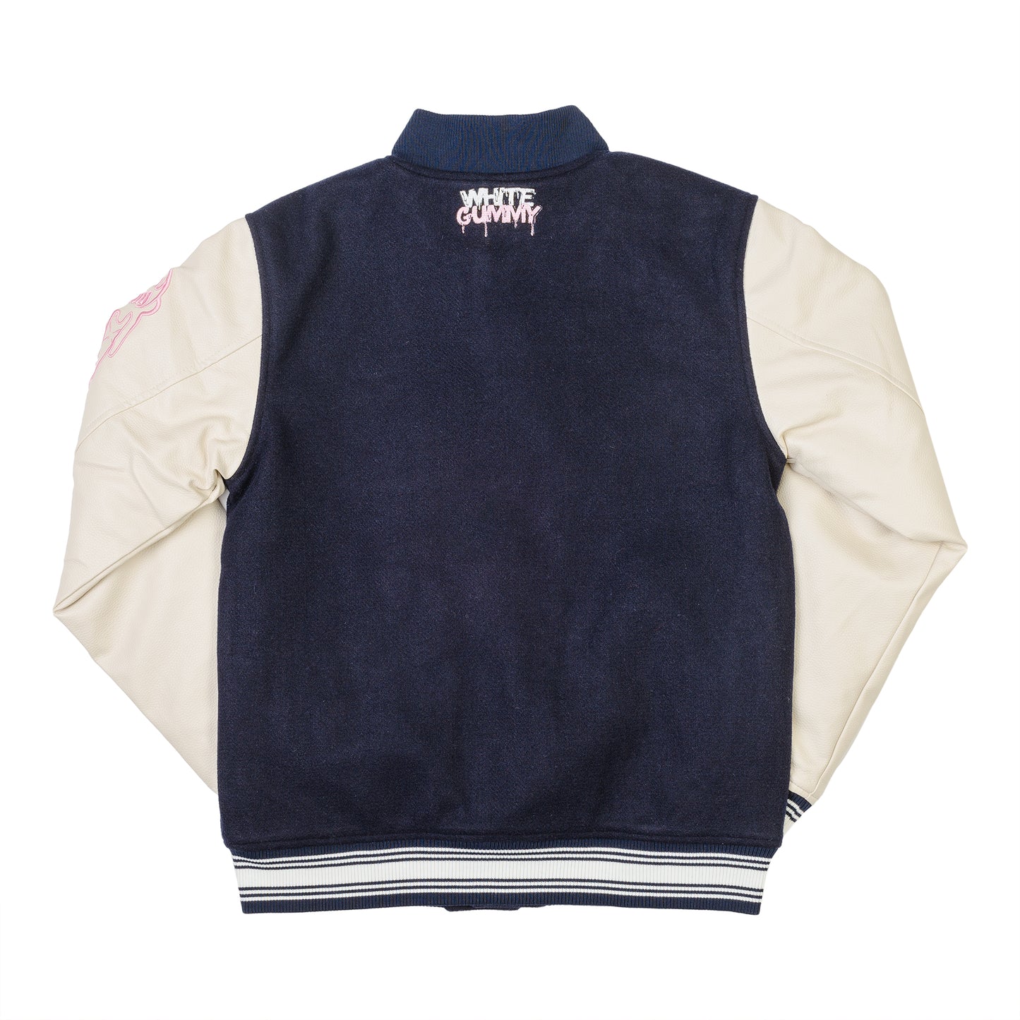 WHITE GUMMY VARSITY JACKET - NAVY