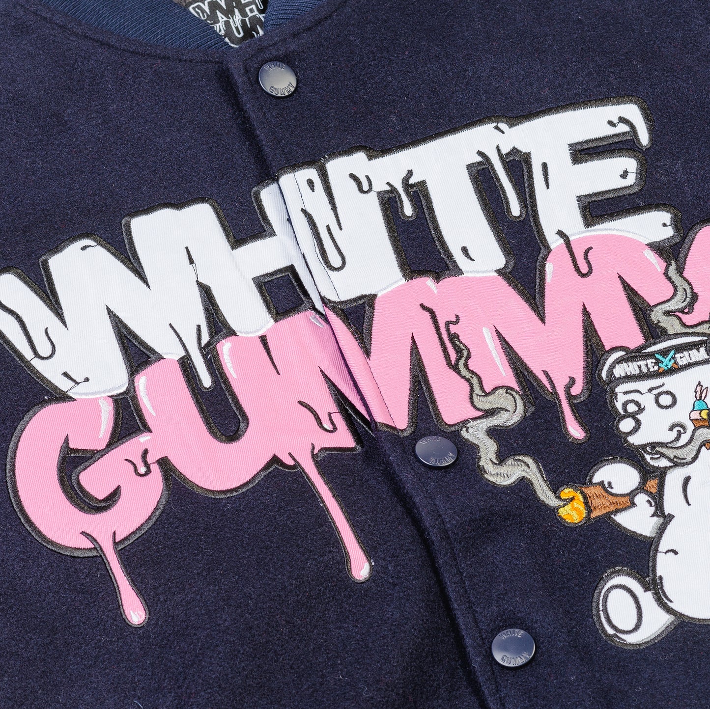 WHITE GUMMY VARSITY JACKET - NAVY