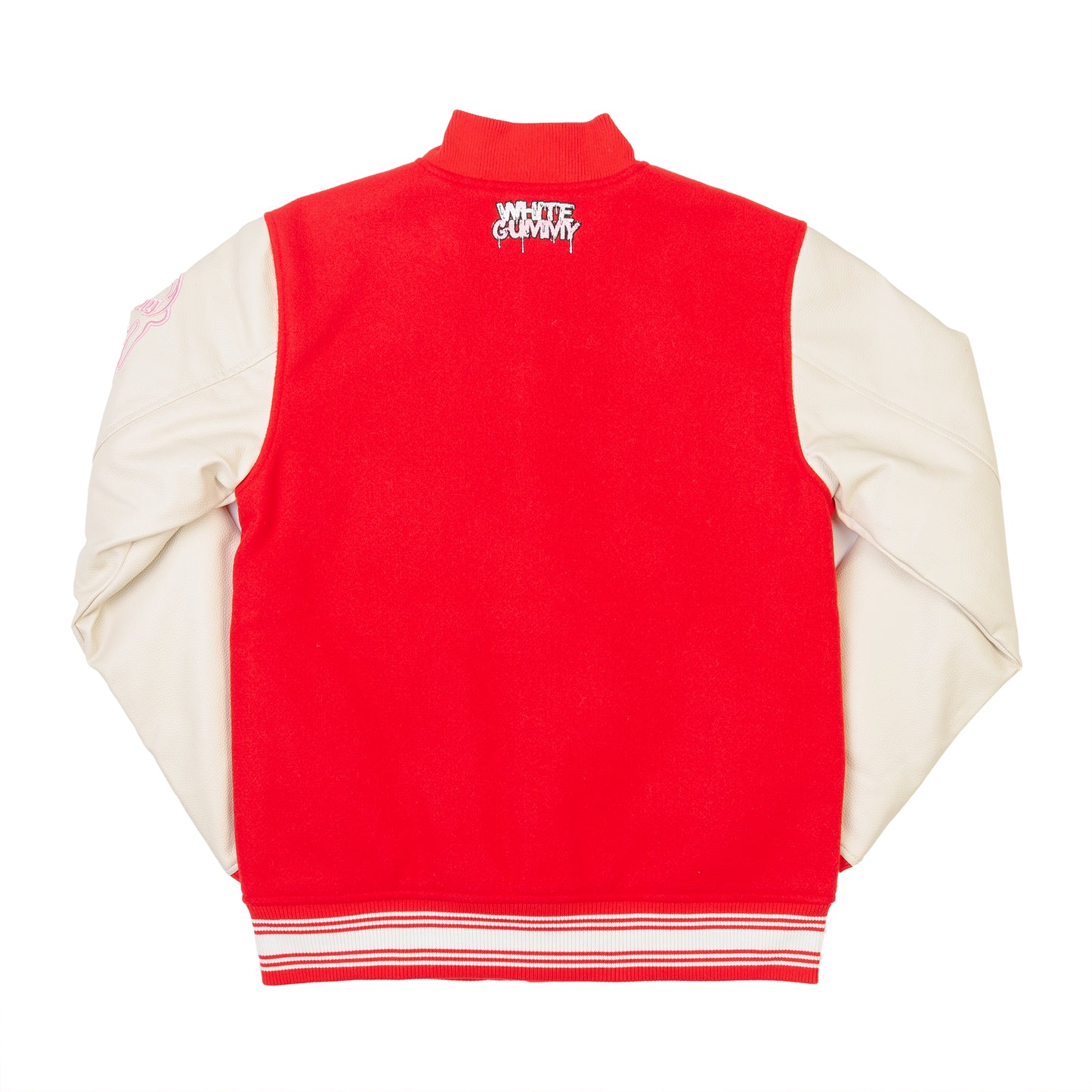 WHITE GUMMY VARSITY JACKET - RED