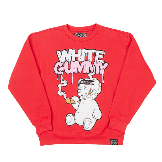 WHITE GUMMY BEAR CREWNECK - RED