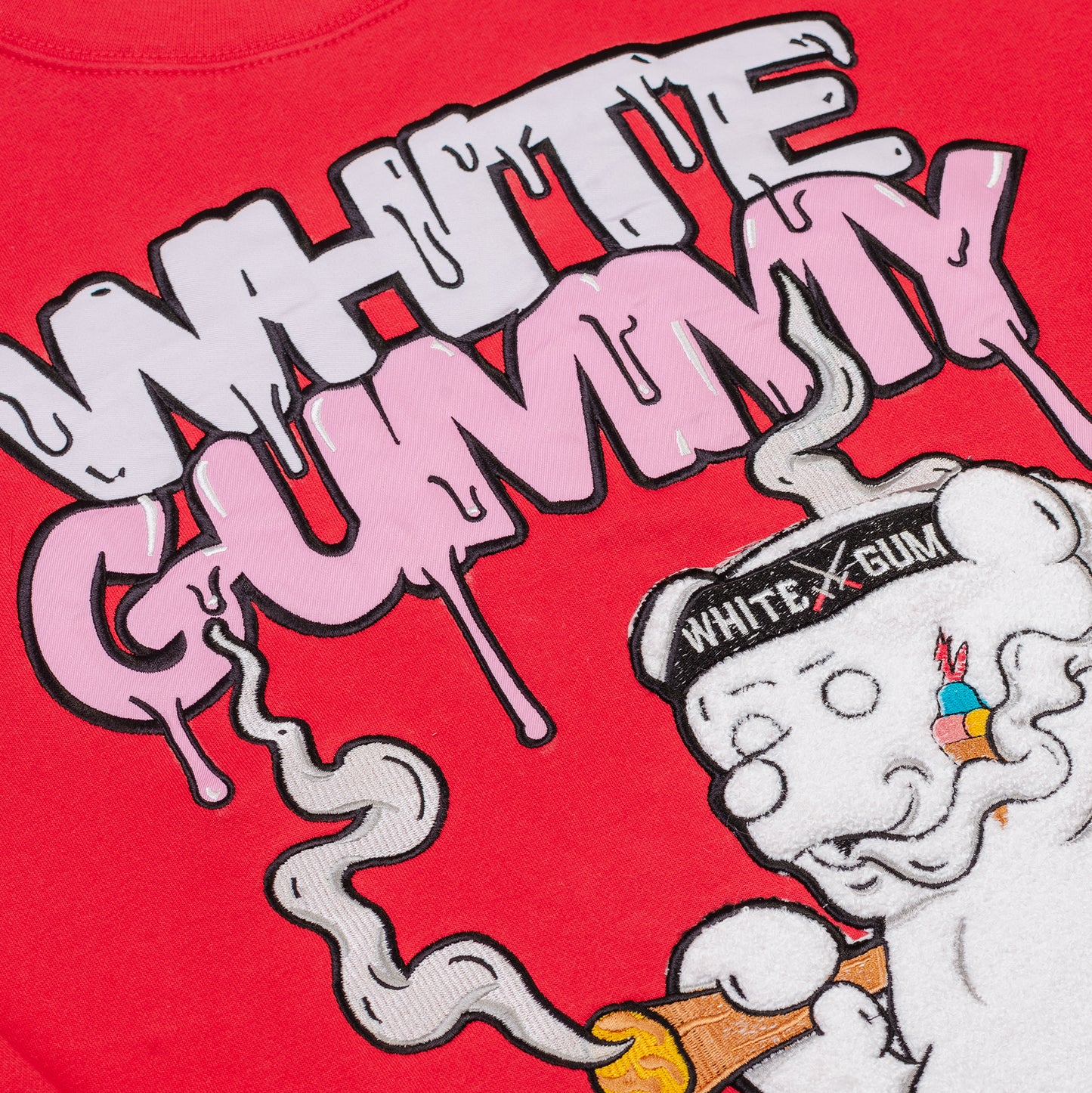 WHITE GUMMY BEAR CREWNECK - RED