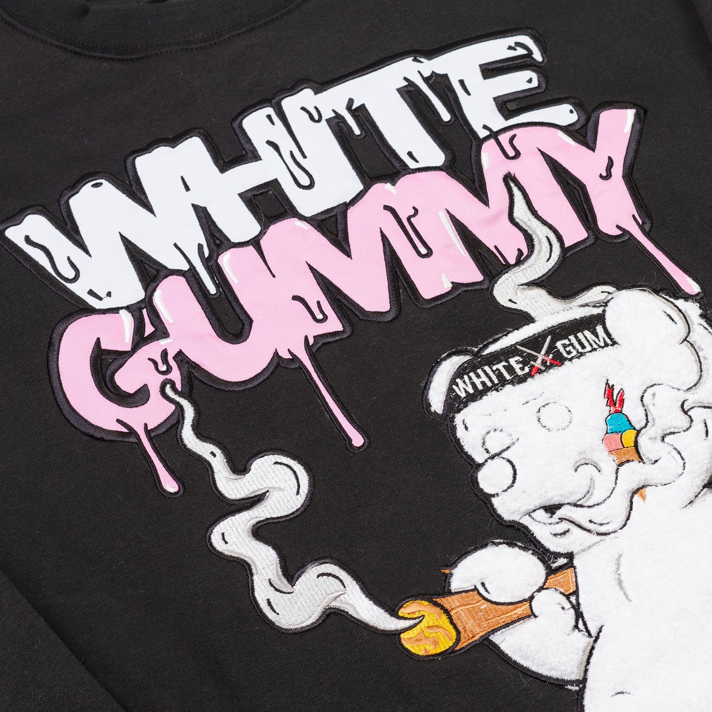 WHITE GUMMY BEAR CREWNECK - BLACK