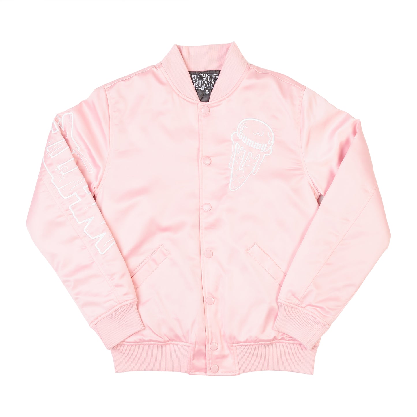 WHITE GUMMY SATIN BASEBALL JACKET - LIGHT PINK