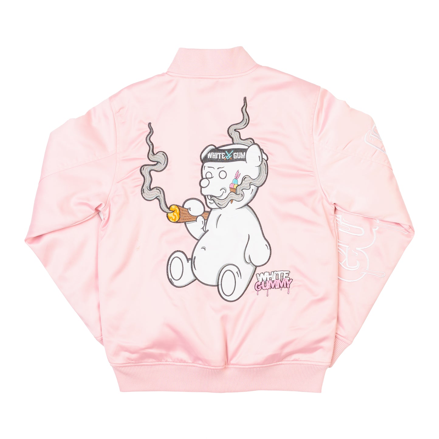 WHITE GUMMY SATIN BASEBALL JACKET - LIGHT PINK