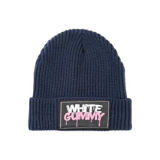 WHITE GUMMY BEANIE - NAVY